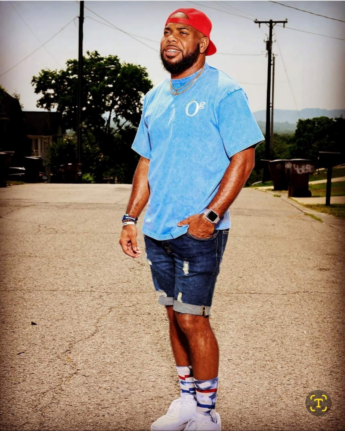 3D oG Element Distressed T-Shirt Denim Blue